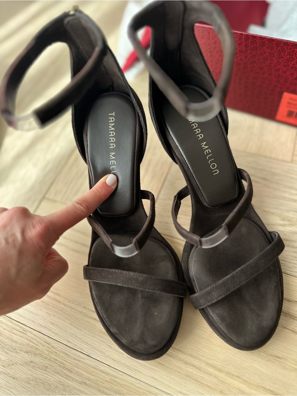Tamara Mellon Dark Brown Suede Ankle-Strap Heels 7.5
